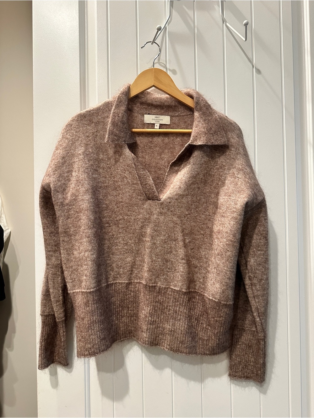 next Soft V-Neck Polo Sweater in Taupe Brown